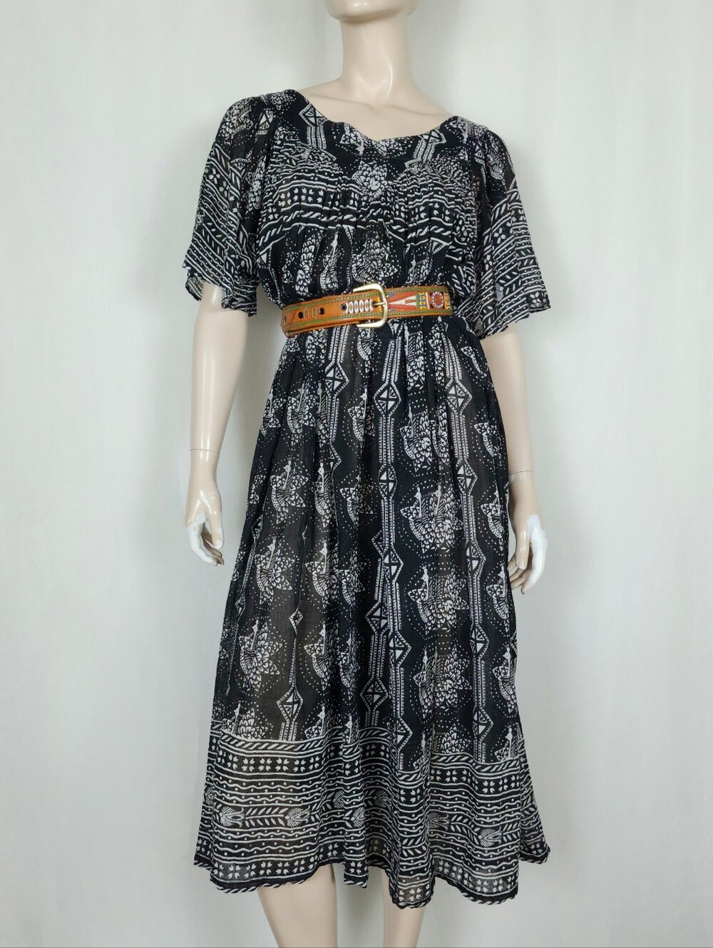 Vtg 80s India cotton gauze tent house dress S-L/XL Midi Muumuu